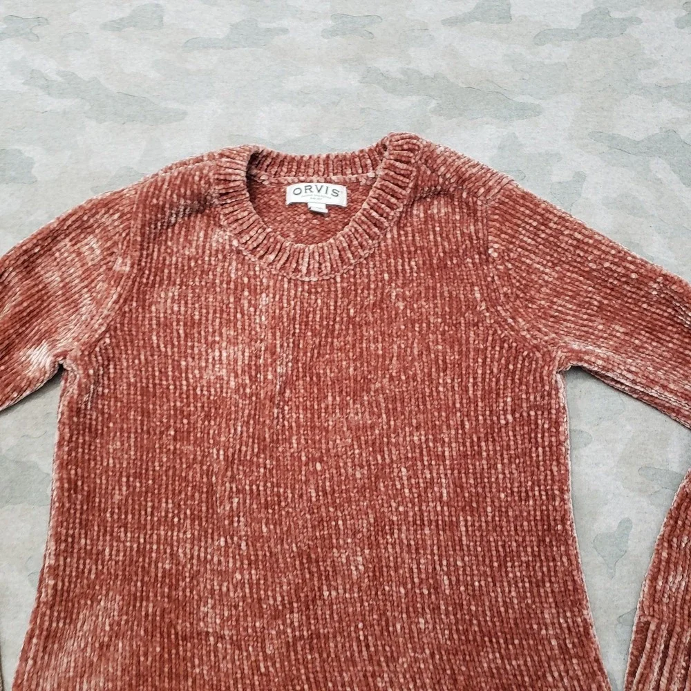 Orvis Sweater Womens Small Red Rust‎ Pullover Ribbed Long Sleeve